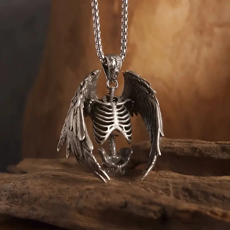 Winged Skeleton Pendant Necklace.