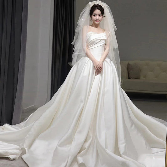 Princess Style French Satin Tail Wedding Dress