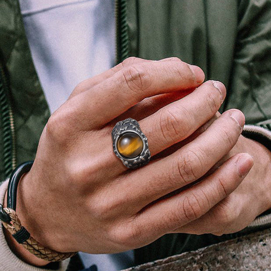 Titanium Steel Tigers eye Ring