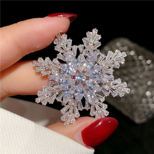 Multilayer Zircon Snowflake Brooch