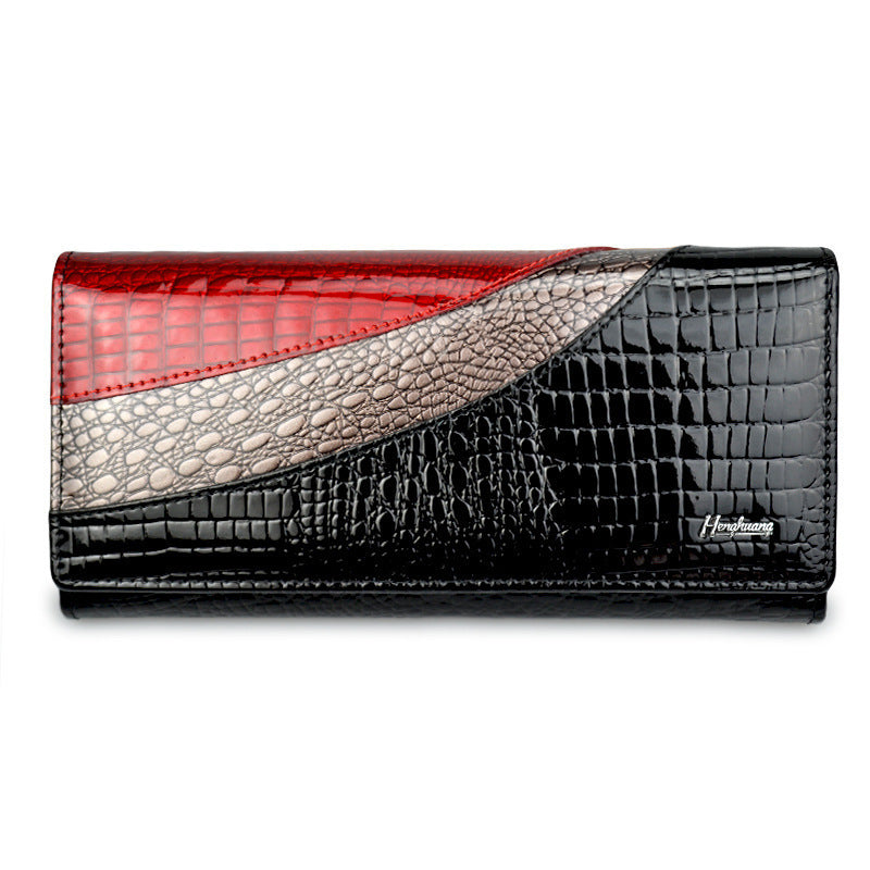 Fashion Snap Button Cowhide Patent Leather Wallet