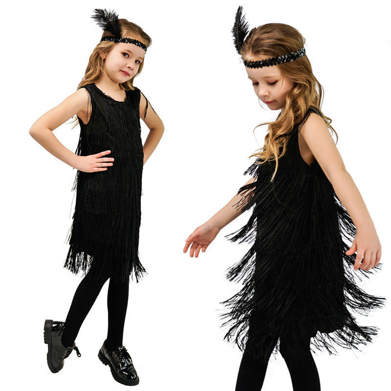 Childrens Retro Latin Dance Tassel Dress