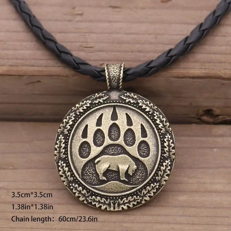 Bear Paw Leather Chain Necklace.