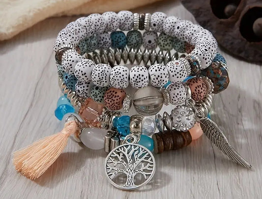 Bohemian, Tree of Life Bracelets. 4 pcs Set.