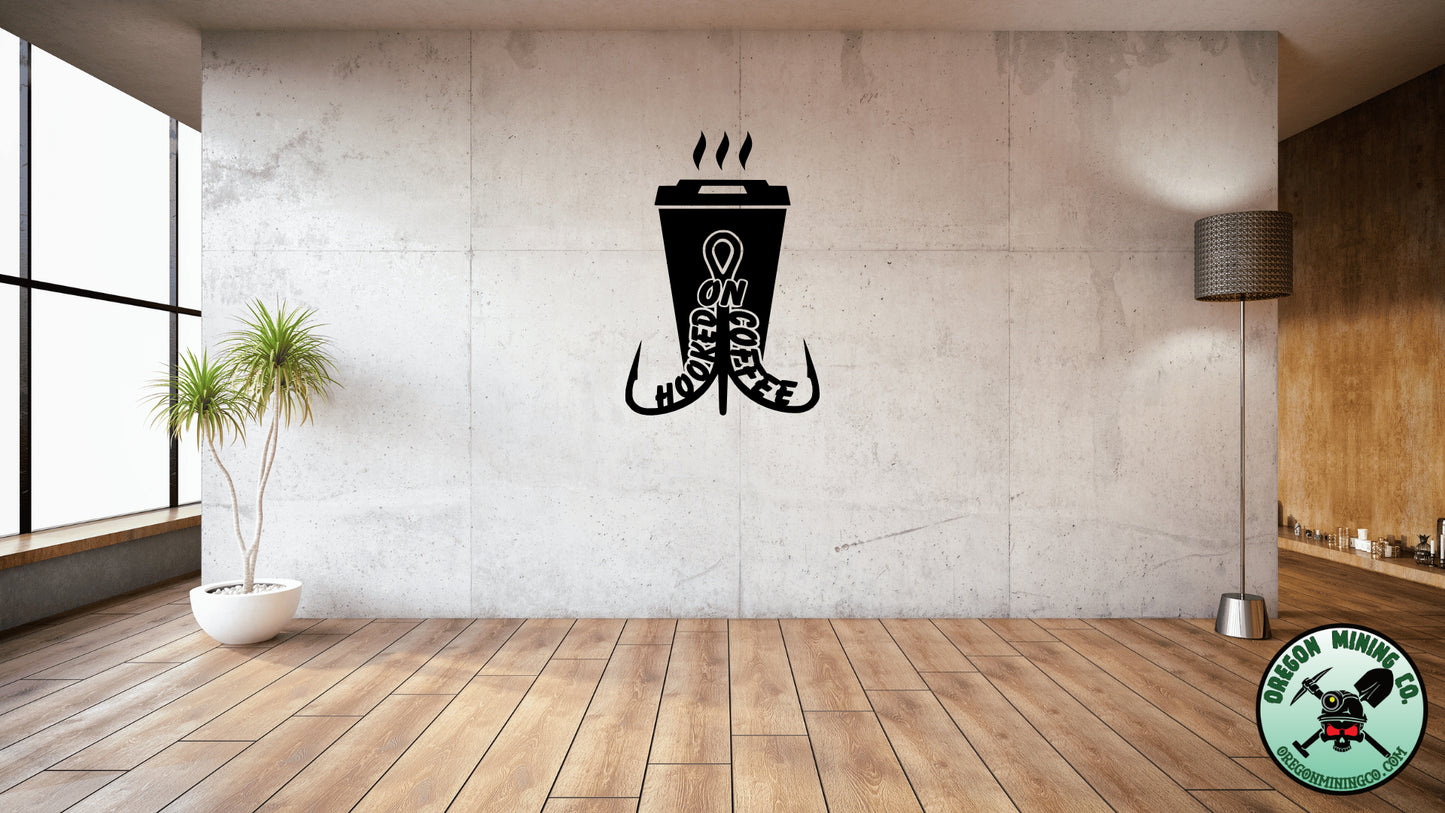 Hooked on Coffee. Vinyl Decal.