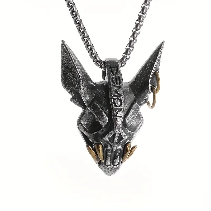 Demon Bat Head Pendant Necklace.