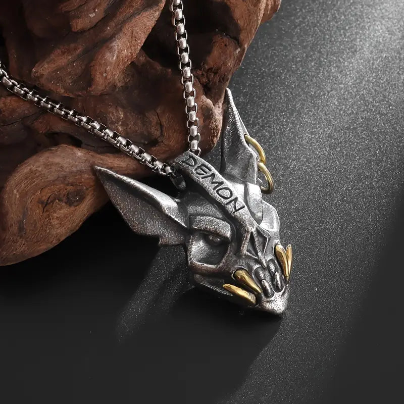 Demon Bat Head Pendant Necklace.