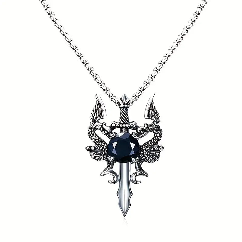 Double Dragon Sword with Black Gemstone Necklace.