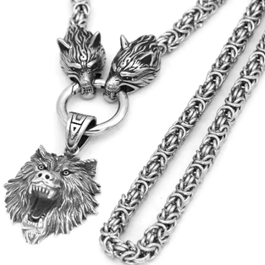 Nordic Viking Wolf Head Necklace