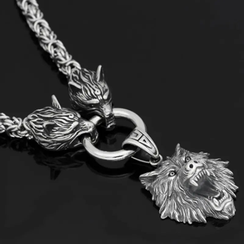 Nordic Viking Wolf Head Necklace