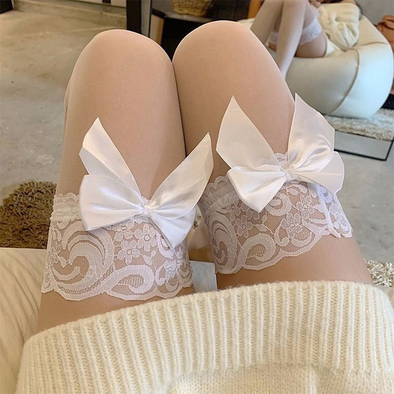 Lace Long Pure Bow Knee Socks