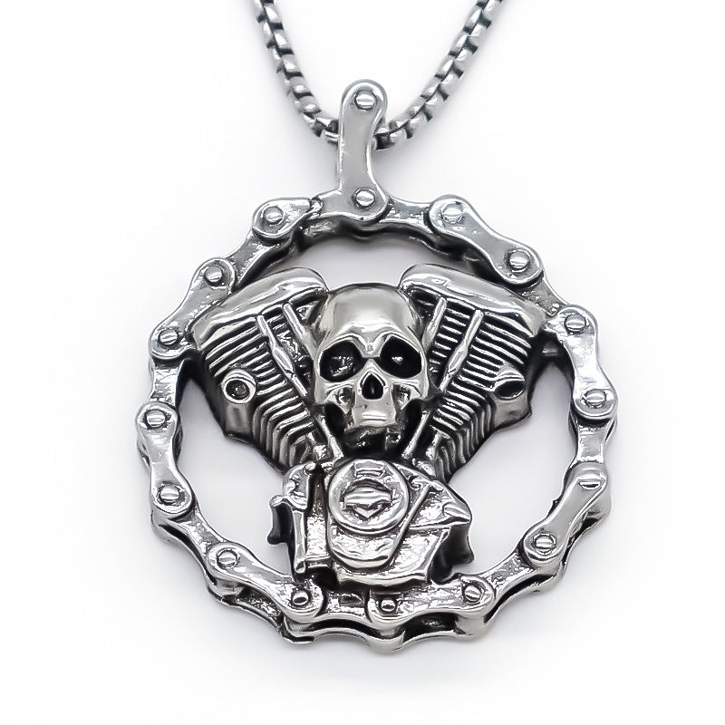 Moto Skull Pendant Necklace