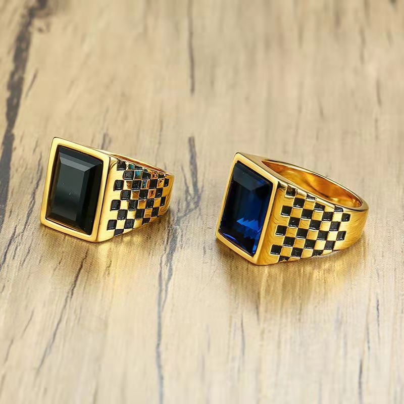 Men's Copper Checkerboard Glass Stone Ring