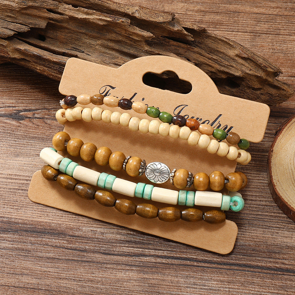 Colorful Wooden Bead Five-piece Bracelet Set