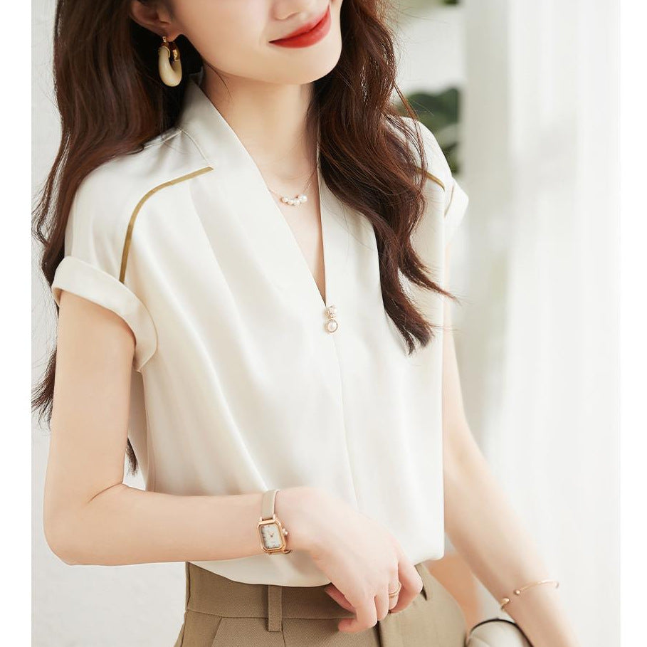 V-neck Short-sleeved White Shirt