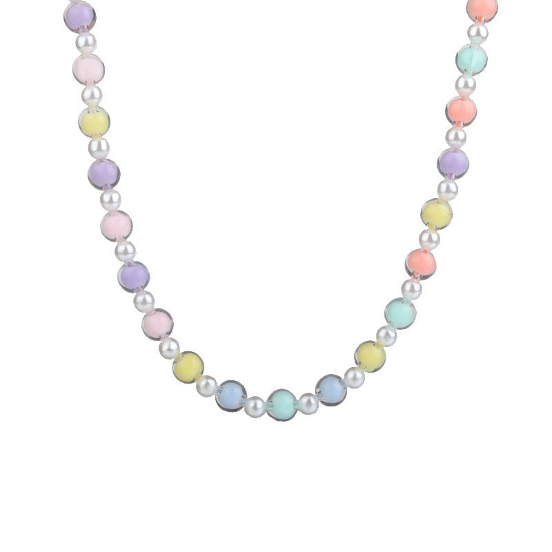 Sweet Cool Acrylic Color Beaded Stitching Pearl Necklace