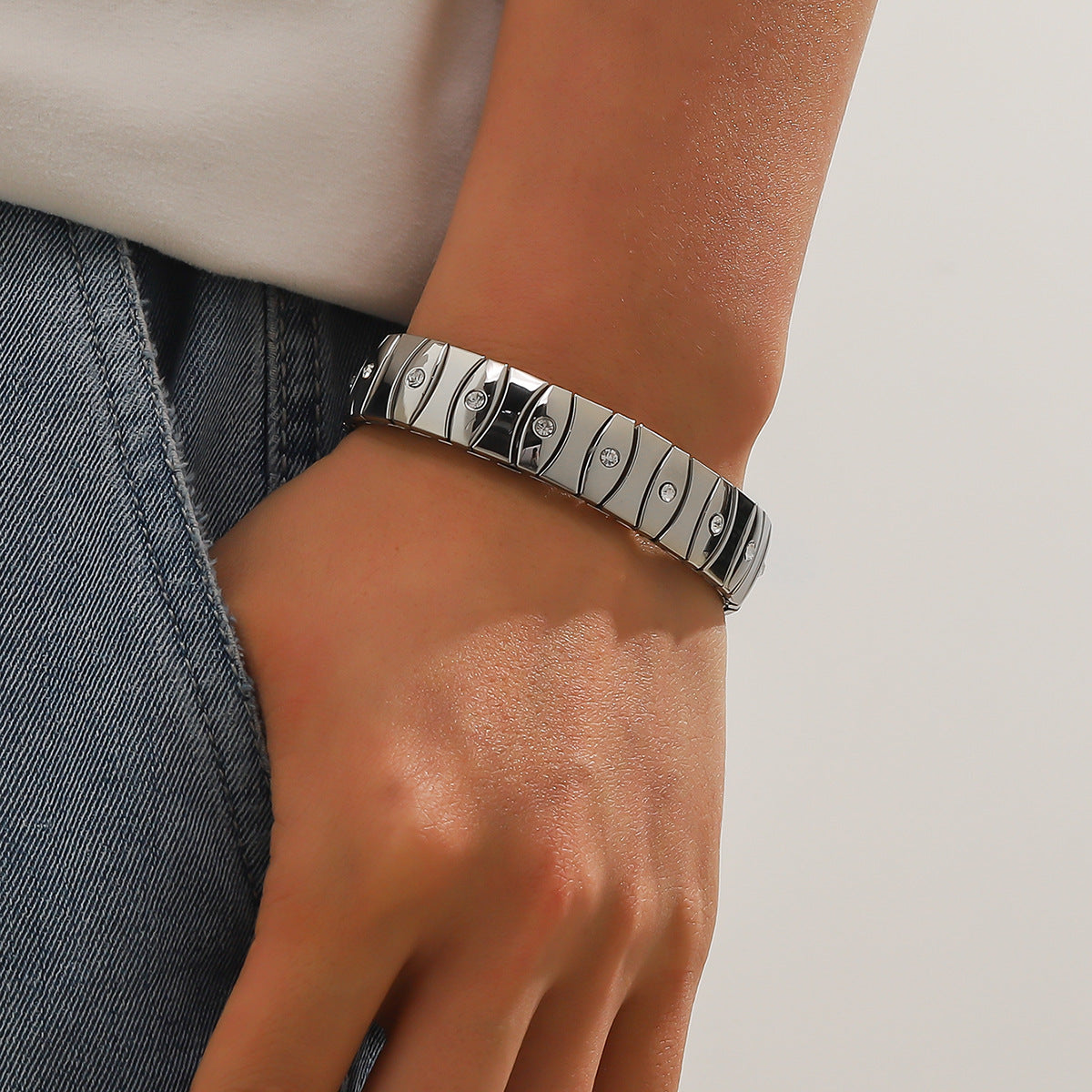 Cold Stainless Steel Diamond Elastic Bracelet