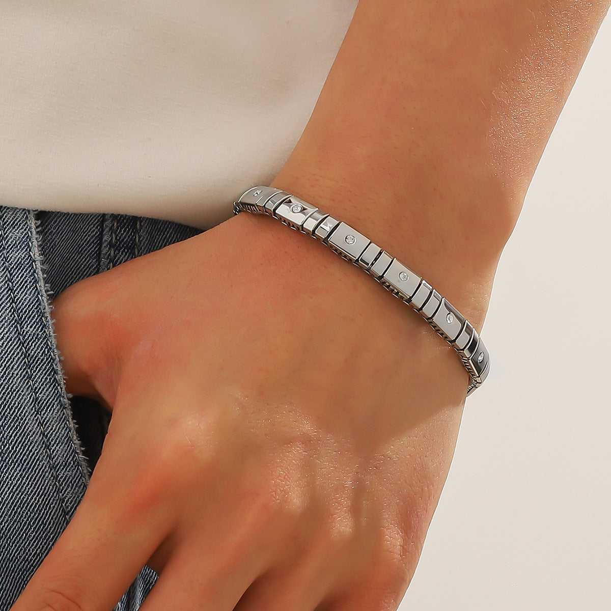 Cold Stainless Steel Diamond Elastic Bracelet