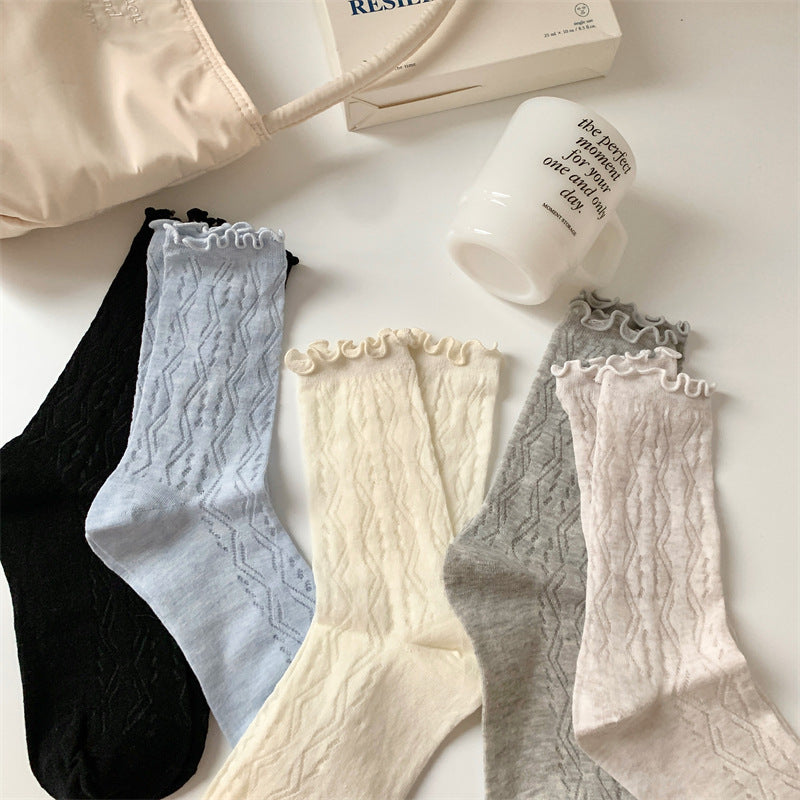 Thin Mesh Solid Color Mid-calf Length Loose Socks