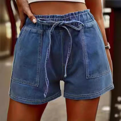 Women's Plus Size Elastic Waist Tie Shorts