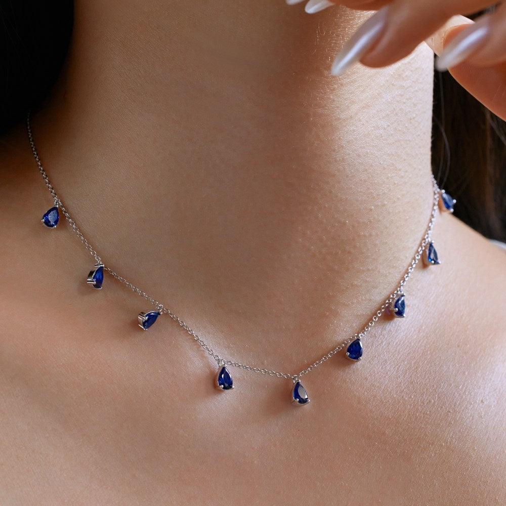 Silver S925 Pear-shaped Drop-shaped Inlaid Fringed Zircon  Necklace