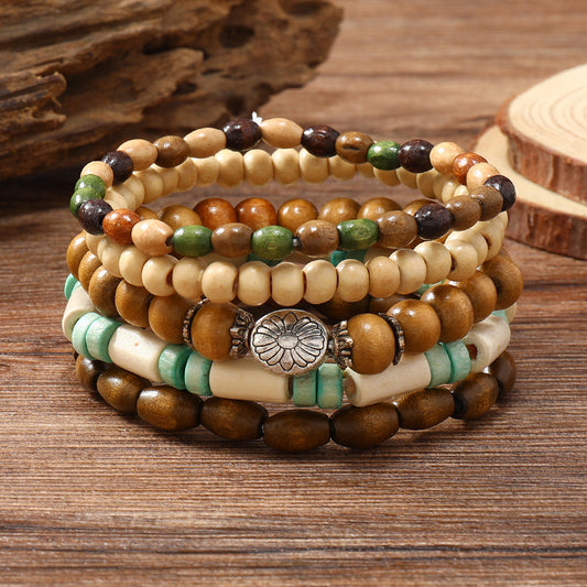 Colorful Wooden Bead Five-piece Bracelet Set