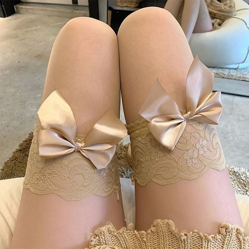 Lace Long Pure Bow Knee Socks