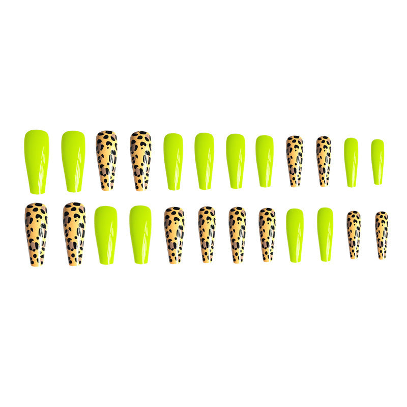 Fluorescent Yellow Leopard Print Finished Nails