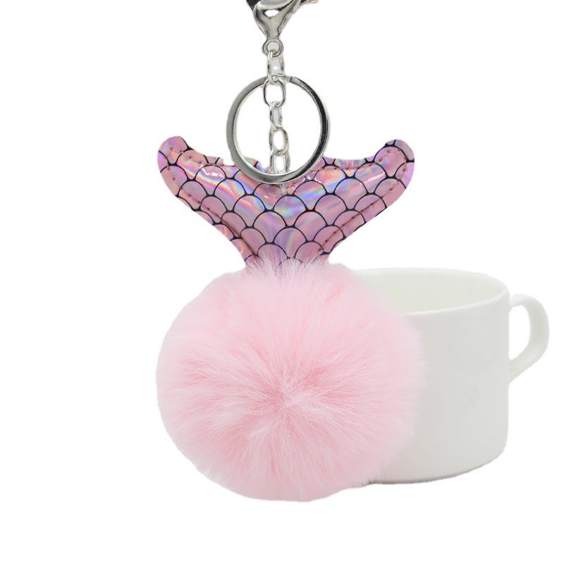 Mermaid Tail Fur Ball Keychain