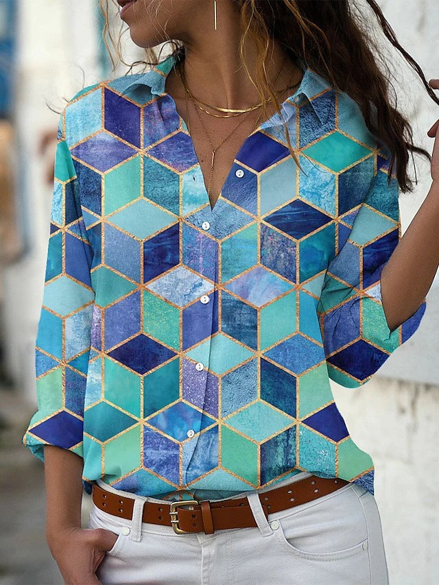 Geometric Pattern Long-sleeved Blouse