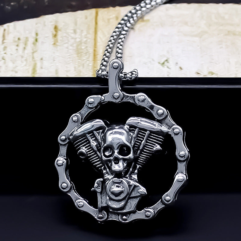 Moto Skull Pendant Necklace