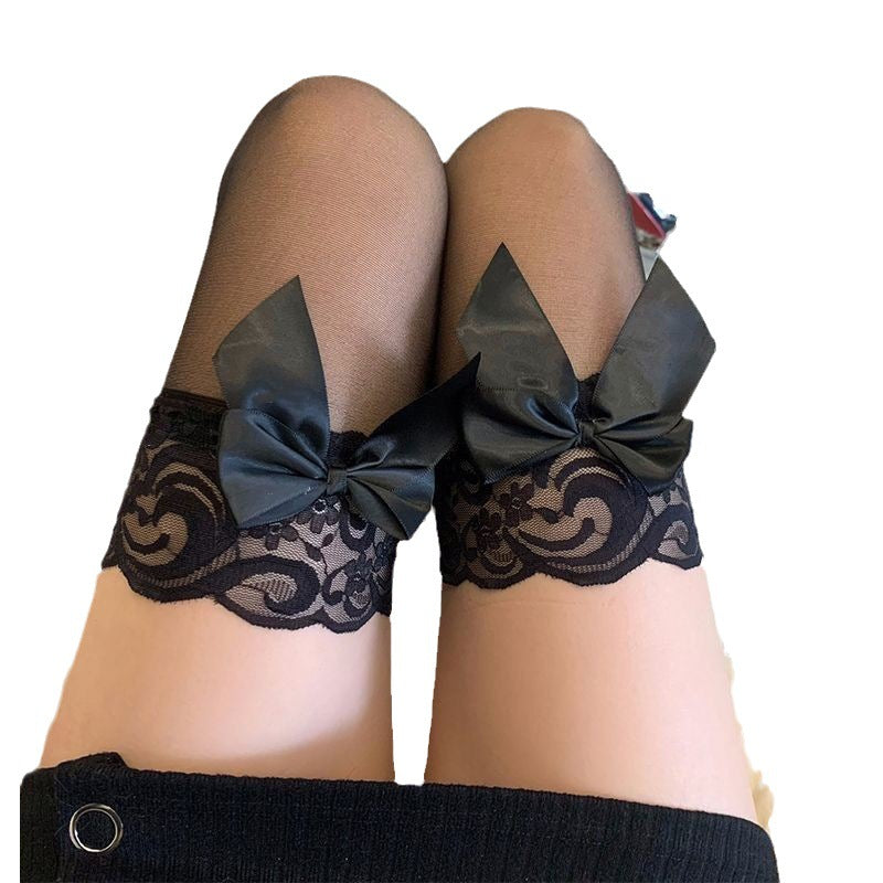 Lace Long Pure Bow Knee Socks