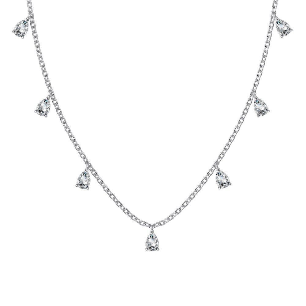 Silver S925 Pear-shaped Drop-shaped Inlaid Fringed Zircon  Necklace