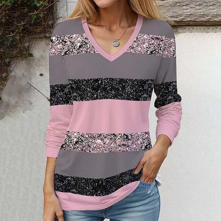 Digital Printed V-neck Long Sleeve Shirt