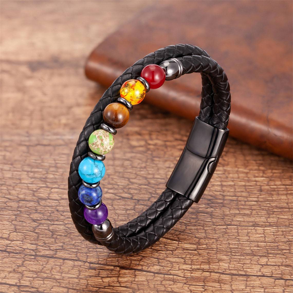 7 Planets Stone Beaded Leather Bracelet