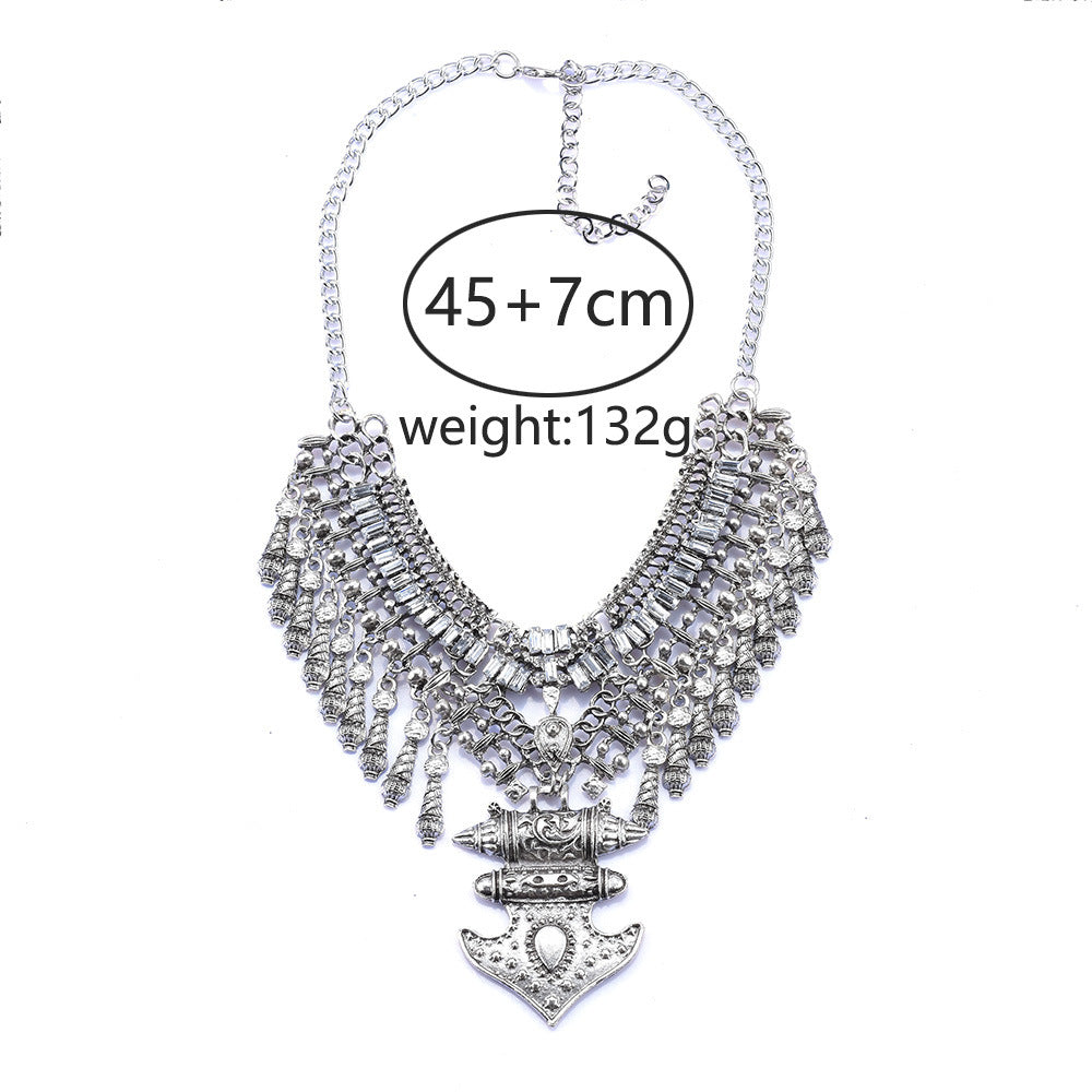 Bohemian Ethnic Style Diamond Inlaid Clavicle Chain Tassel Necklace