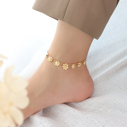 Titanium Steel 18k Plated Flower Anklet