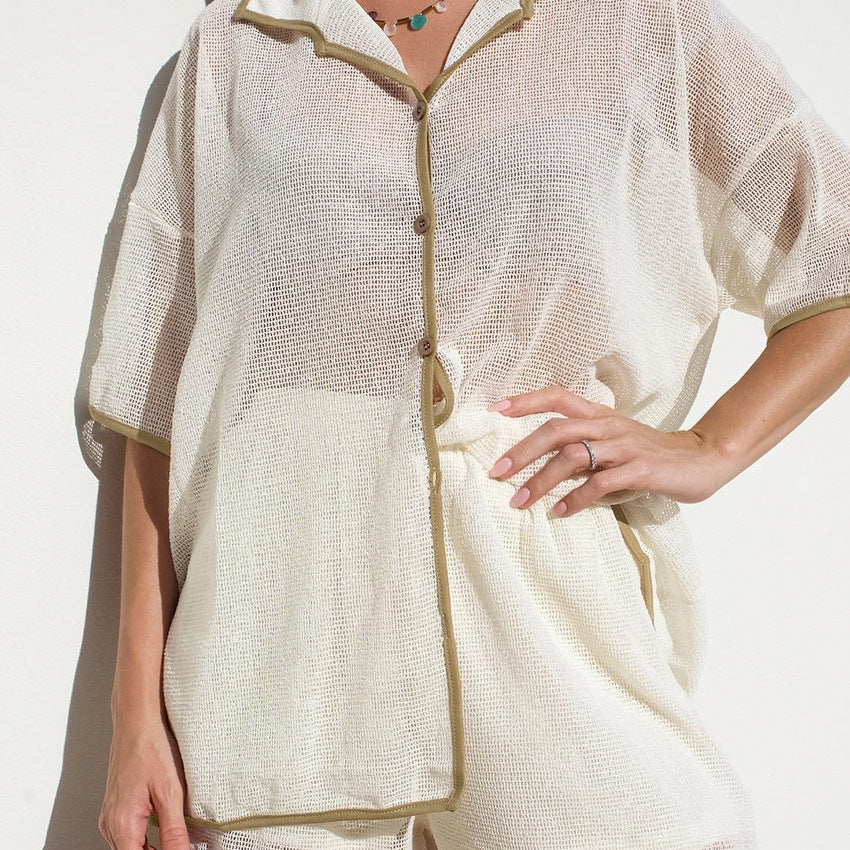 See-through Cardigan Pajamas Two-piece Set