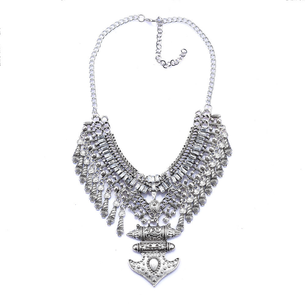 Bohemian Ethnic Style Diamond Inlaid Clavicle Chain Tassel Necklace