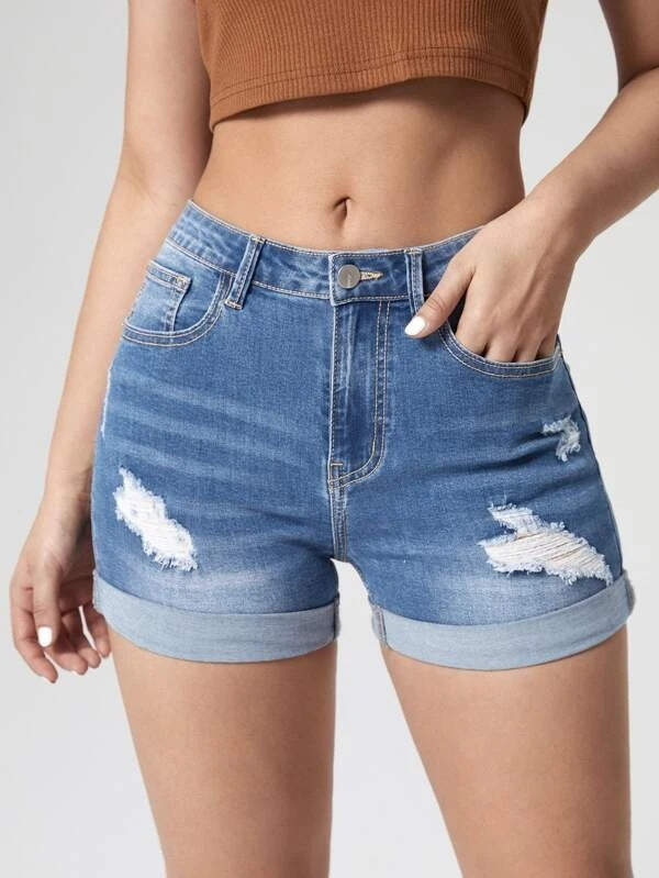 Women's Elastic Denim Shorts