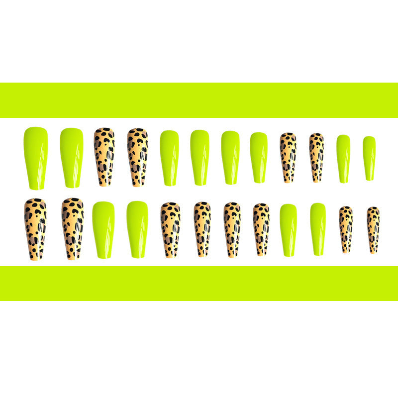 Fluorescent Yellow Leopard Print Finished Nails