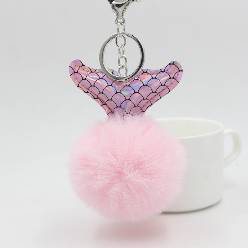 Mermaid Tail Fur Ball Keychain