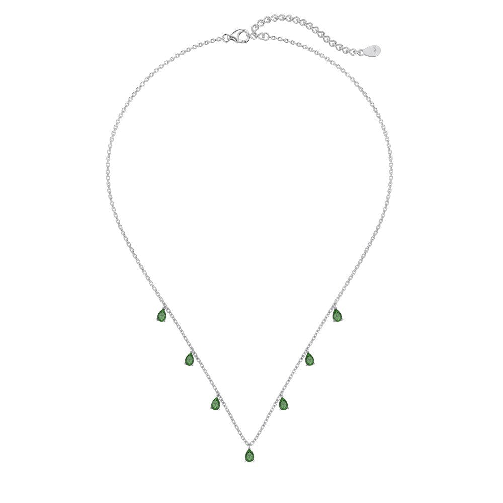 Silver S925 Pear-shaped Drop-shaped Inlaid Fringed Zircon  Necklace