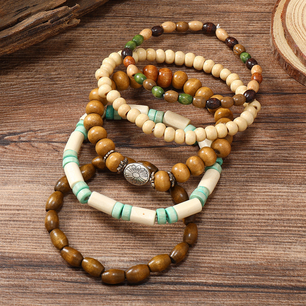 Colorful Wooden Bead Five-piece Bracelet Set