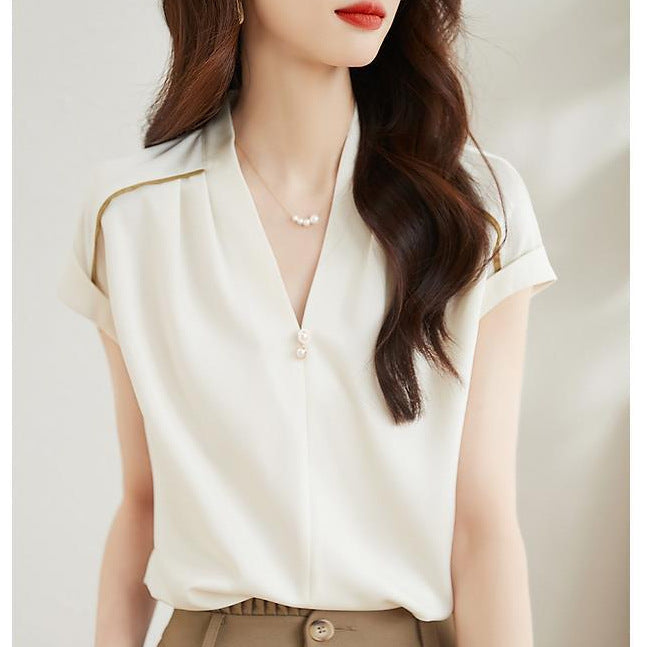 V-neck Short-sleeved White Shirt