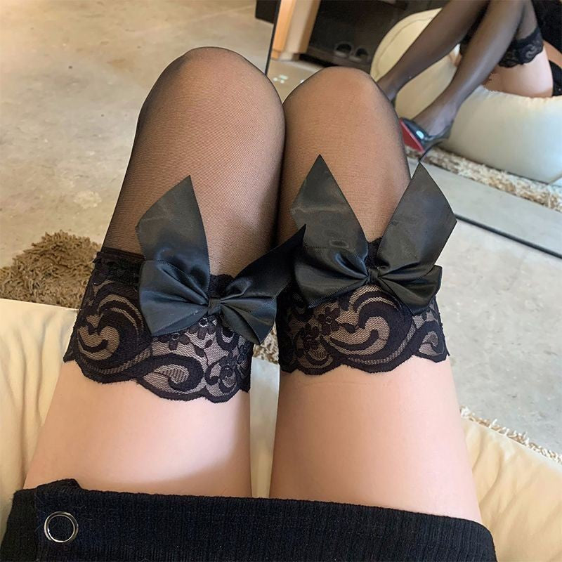 Lace Long Pure Bow Knee Socks