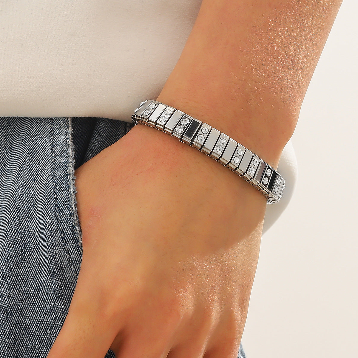 Cold Stainless Steel Diamond Elastic Bracelet