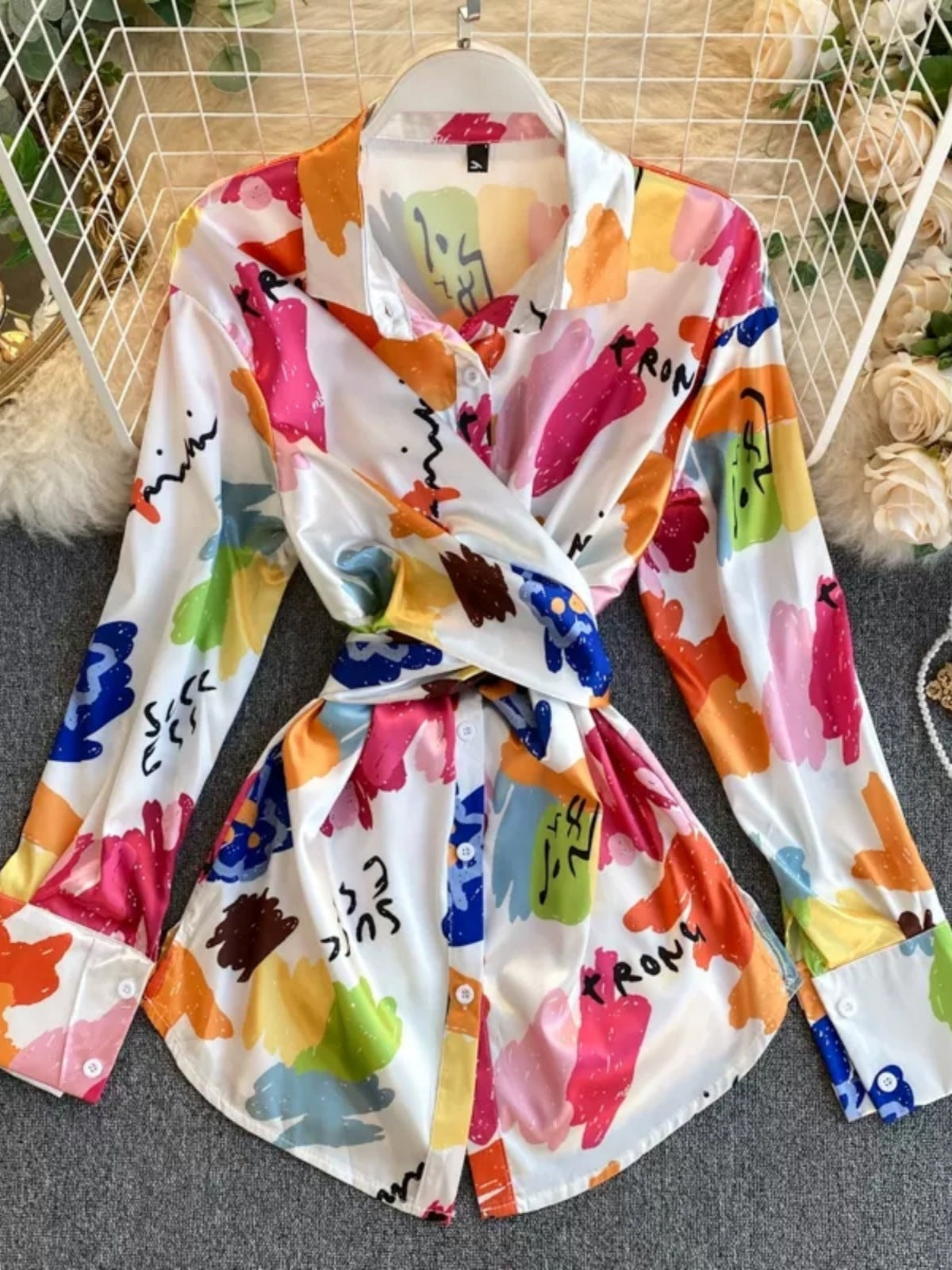 Irregular Tie-dyed Satin Shirt