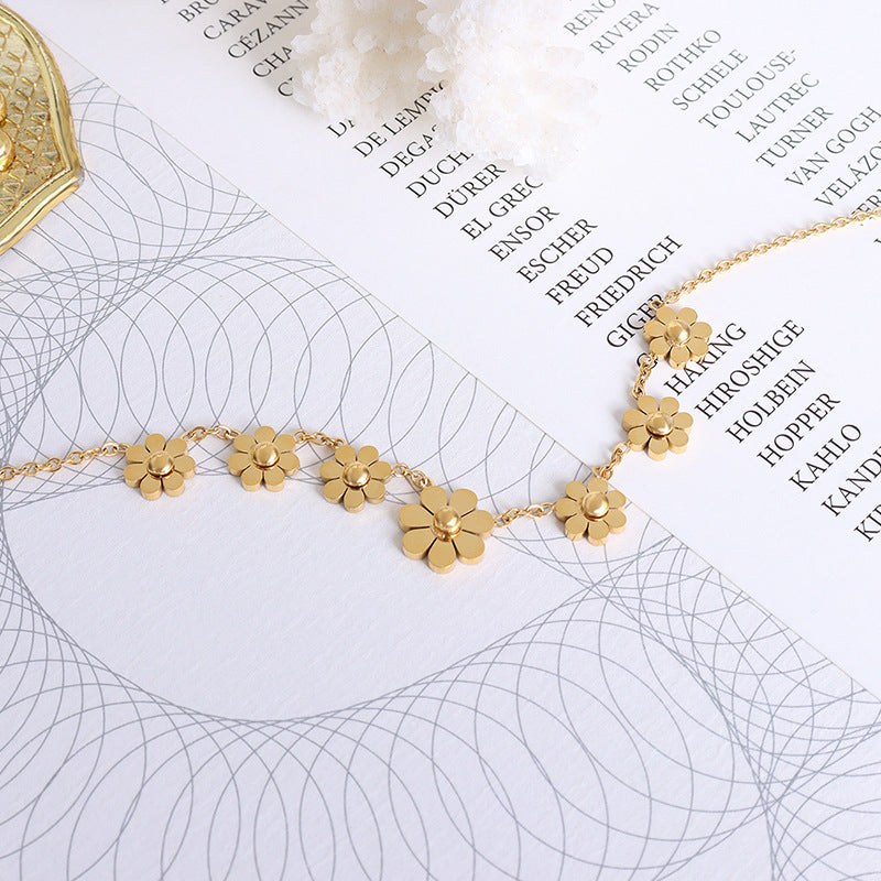 Titanium Steel 18k Plated Flower Anklet