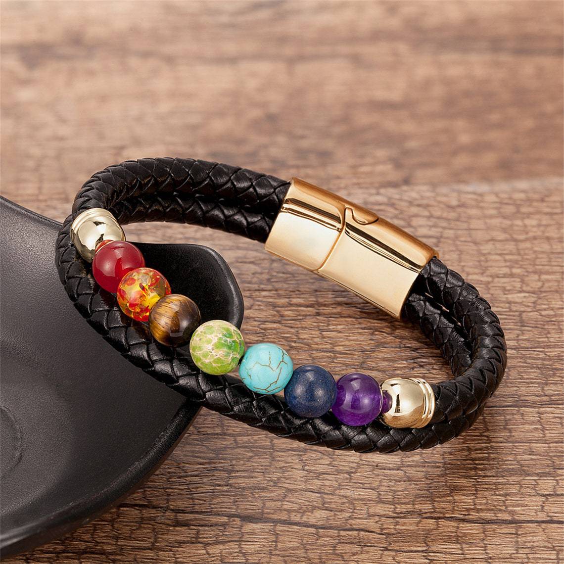 7 Planets Stone Beaded Leather Bracelet